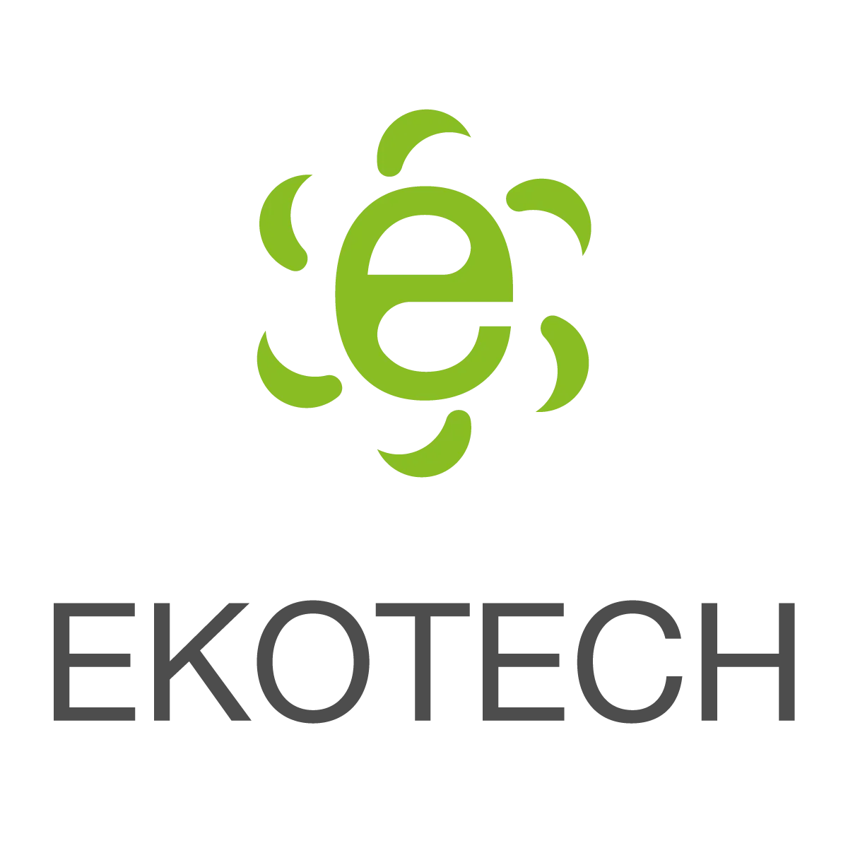 Logo targów EKOTECH 2023 – zielona litera „e” otoczona półkolistymi elementami na czarnym tle z napisem „EKOTECH” poniżej.